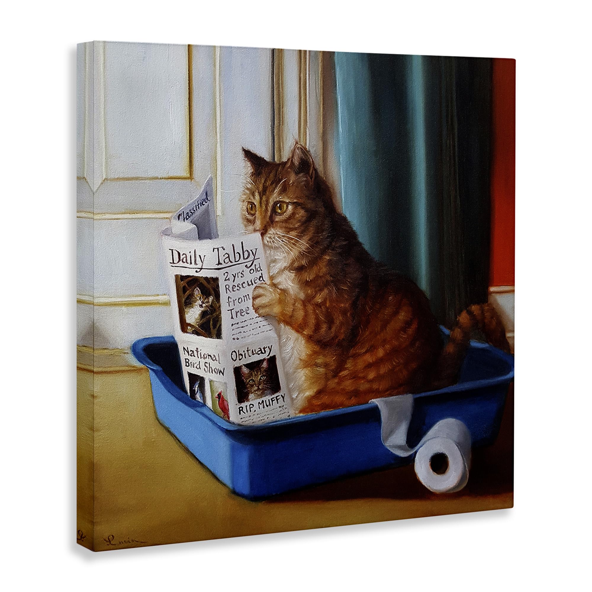 Amazon.com: 'Litter Box Reading Funny Cat'| Canvas Art | Stupell